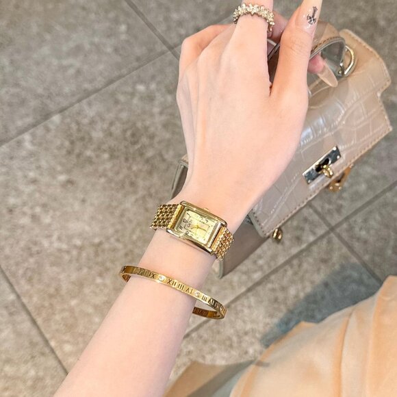 Vintage Gold Silver Women's Watch Rectangular Dial Stainless Steel Band Elegant - Picture 6 of 6